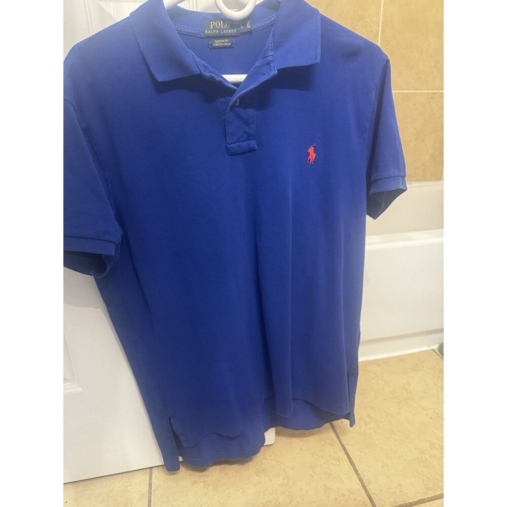 Polo Ralph Lauren Men's L Blue Solid Short Sleeve Collared Logo Polo